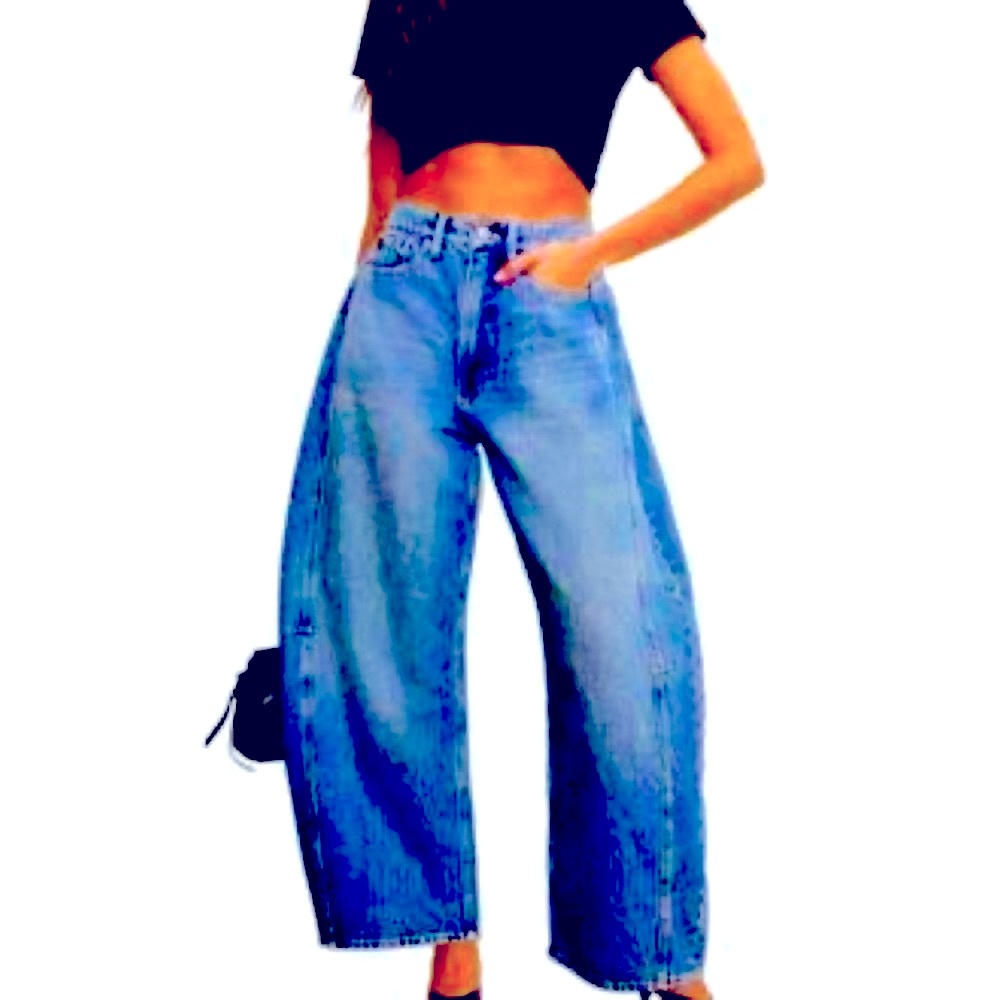 BY GOOD AMERICAN BARELL BAGGY WIDE LEG MEDIUM BLUE WASH BRAND NEW JUST FOR YOU!👖